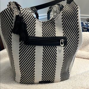 Sakroots Black and White Tote Bag with Striking Stripes